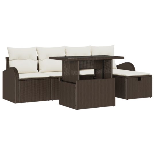 Alternative view of Set de canapele pentru grădină cu pernă 6 pcs Maro Rattan poli