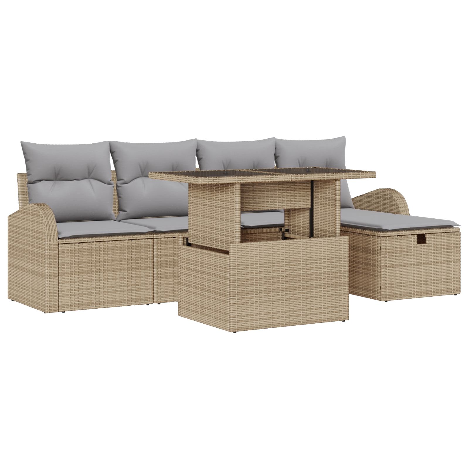 3359747 2 Set de canapele pentru grădină cu pernă 6 pcs Bej Rattan poli Set de canapele pentru grădină cu pernă 6 pcs Bej Rattan poli - imagine 2