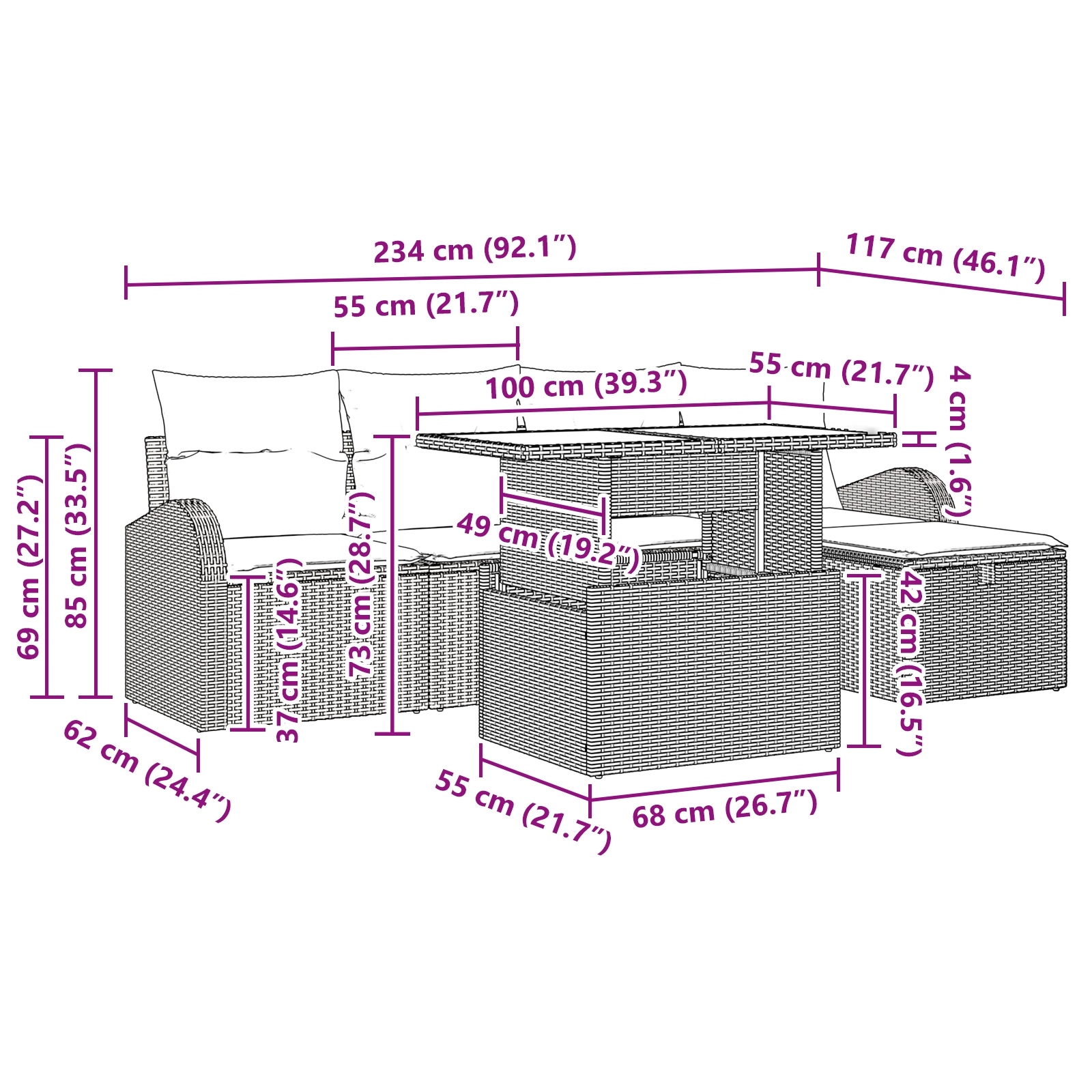 3359748 12 Set de canapele pentru grădină cu pernă 6 pcs Bej Rattan poli Set de canapele pentru grădină cu pernă 6 pcs Bej Rattan poli - imagine 12