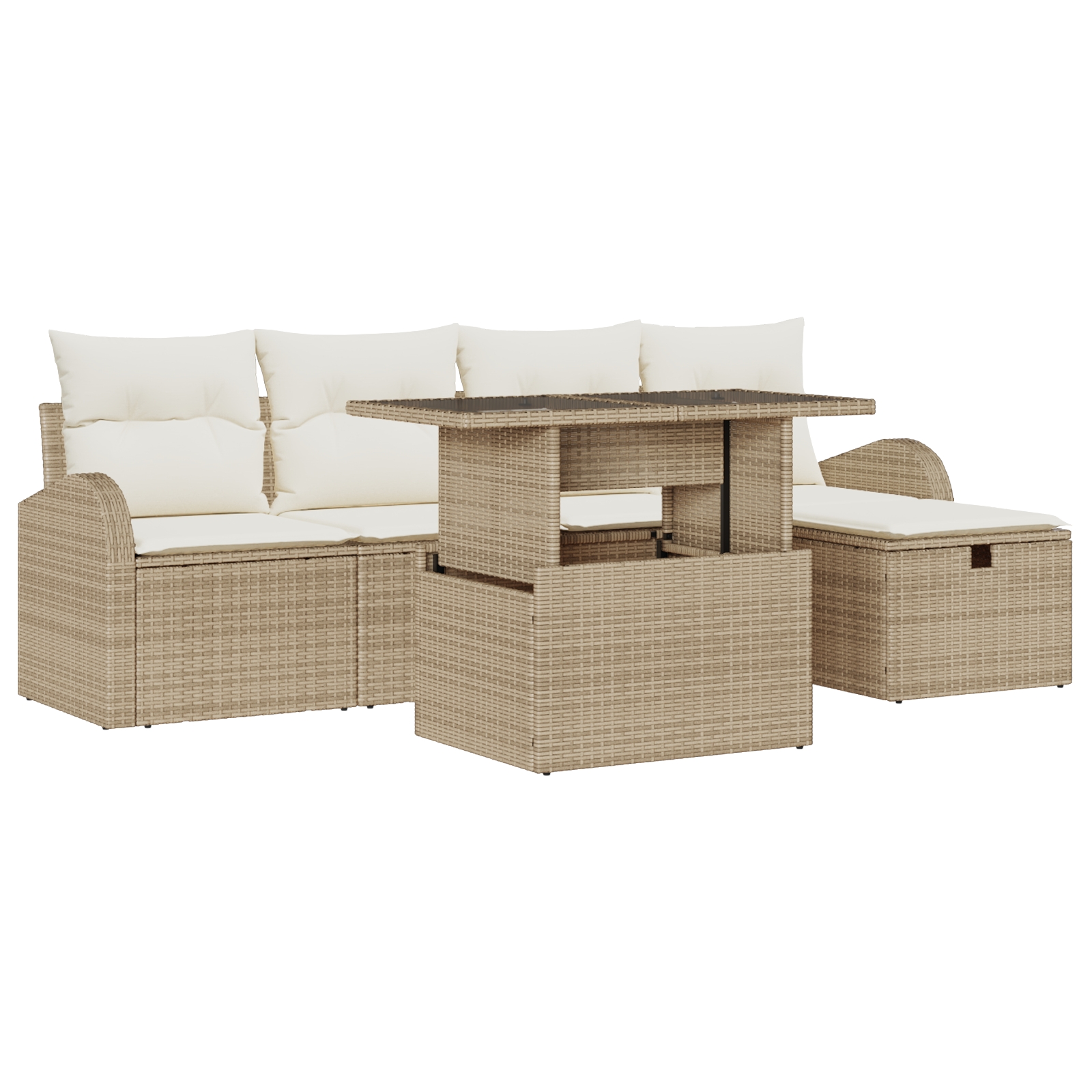 3359748 2 Set de canapele pentru grădină cu pernă 6 pcs Bej Rattan poli Set de canapele pentru grădină cu pernă 6 pcs Bej Rattan poli - imagine 2