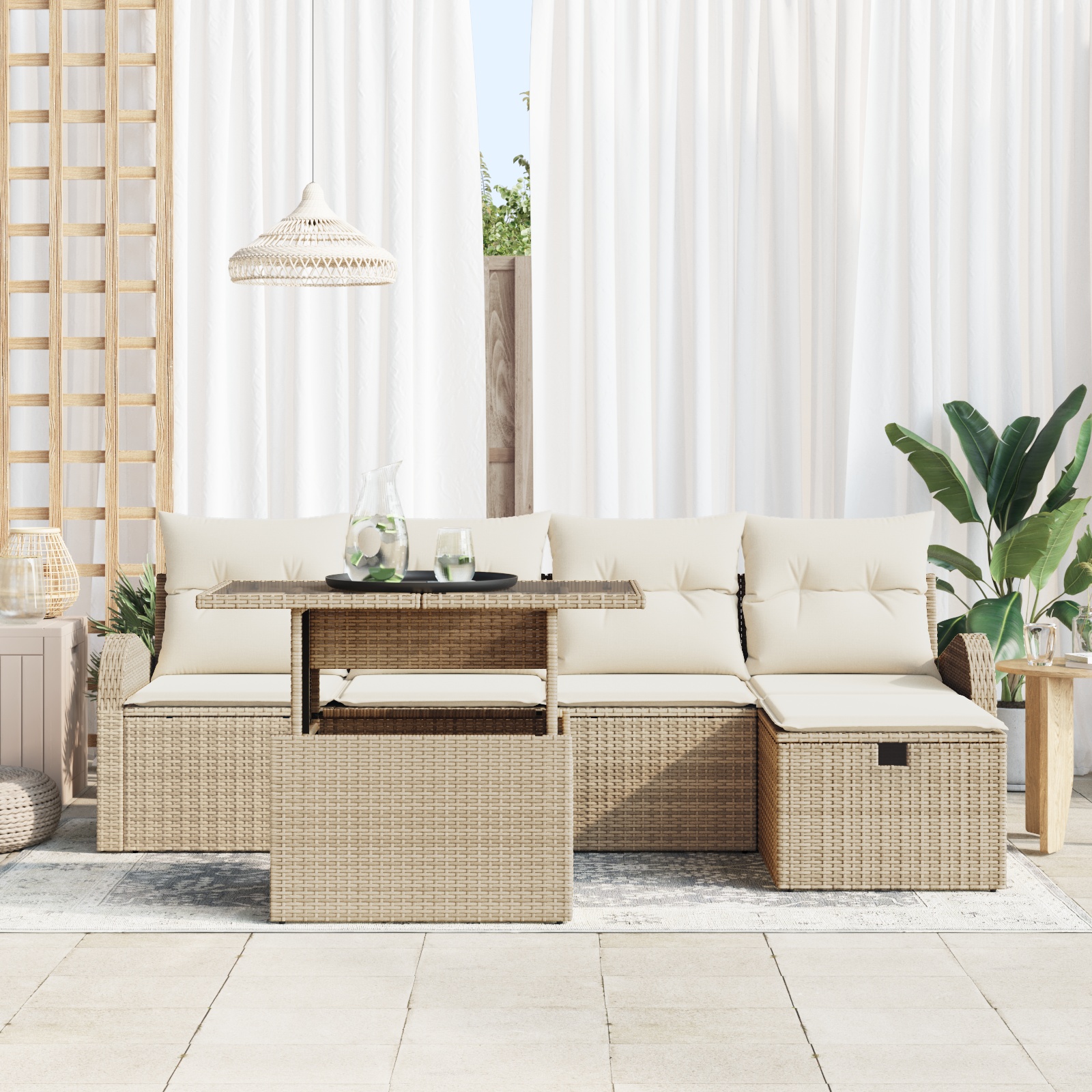 3359748 3 Set de canapele pentru grădină cu pernă 6 pcs Bej Rattan poli Set de canapele pentru grădină cu pernă 6 pcs Bej Rattan poli - imagine 3
