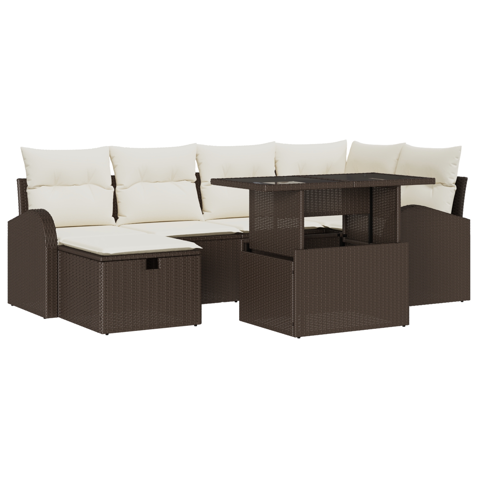 3359755 2 Set de canapele pentru grădină cu pernă 7 pcs Maro Rattan poli Set de canapele pentru grădină cu pernă 7 pcs Maro Rattan poli - imagine 2