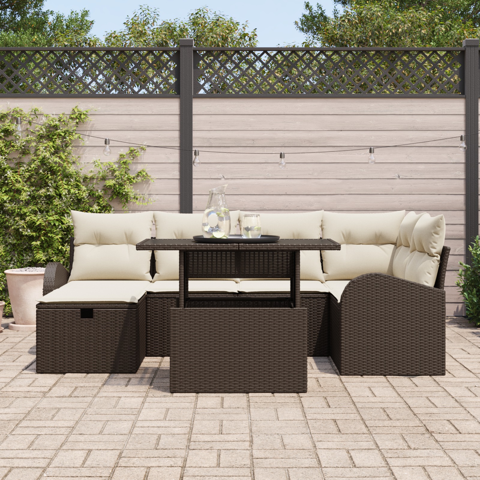 3359755 3 Set de canapele pentru grădină cu pernă 7 pcs Maro Rattan poli Set de canapele pentru grădină cu pernă 7 pcs Maro Rattan poli - imagine 3
