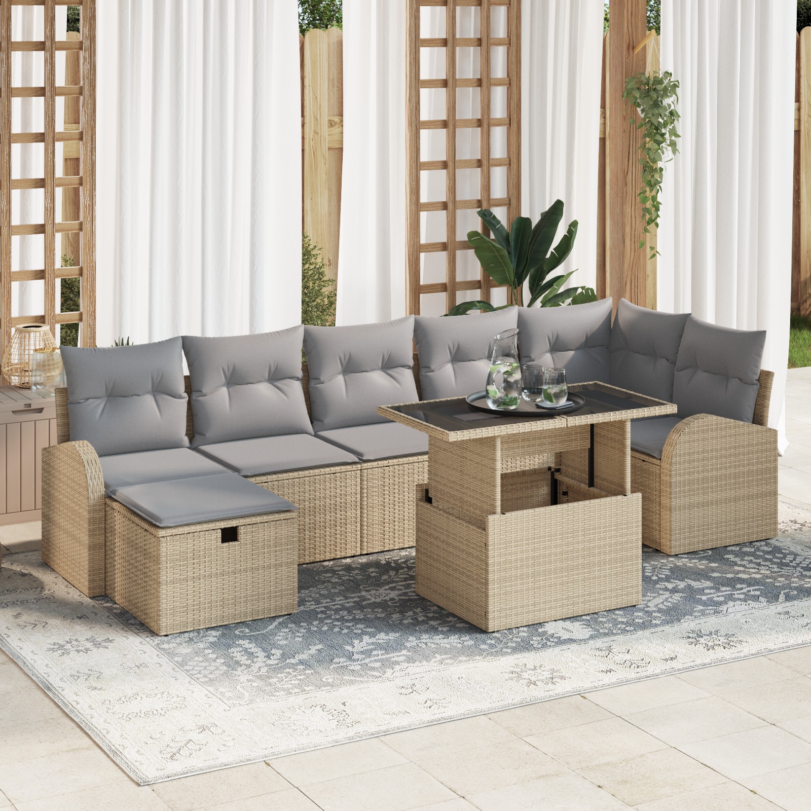 3359767 1 Set de canapele pentru grădină cu pernă 8 pcs Bej Rattan poli Set de canapele pentru grădină cu pernă 8 pcs Bej Rattan poli
