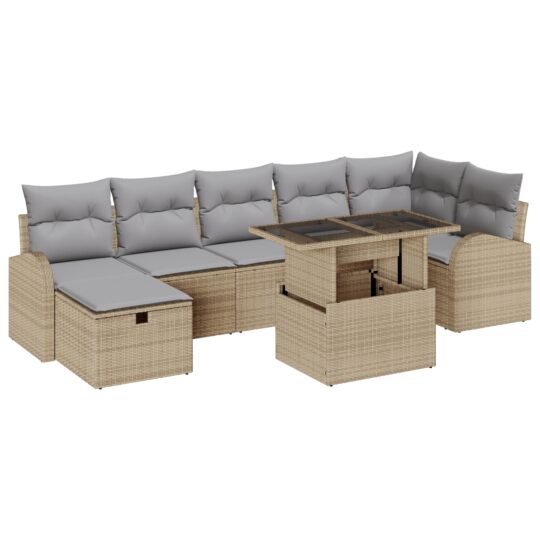 Alternative view of Set de canapele pentru grădină cu pernă 8 pcs Bej Rattan poli