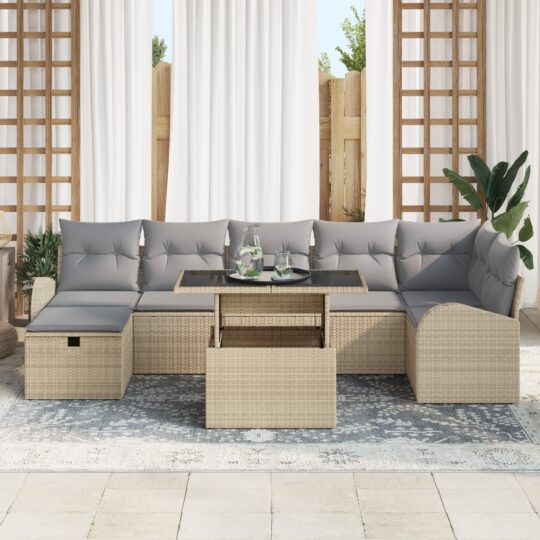 3359767 3 Set de canapele pentru grădină cu pernă 8 pcs Bej Rattan poli 3359767 3