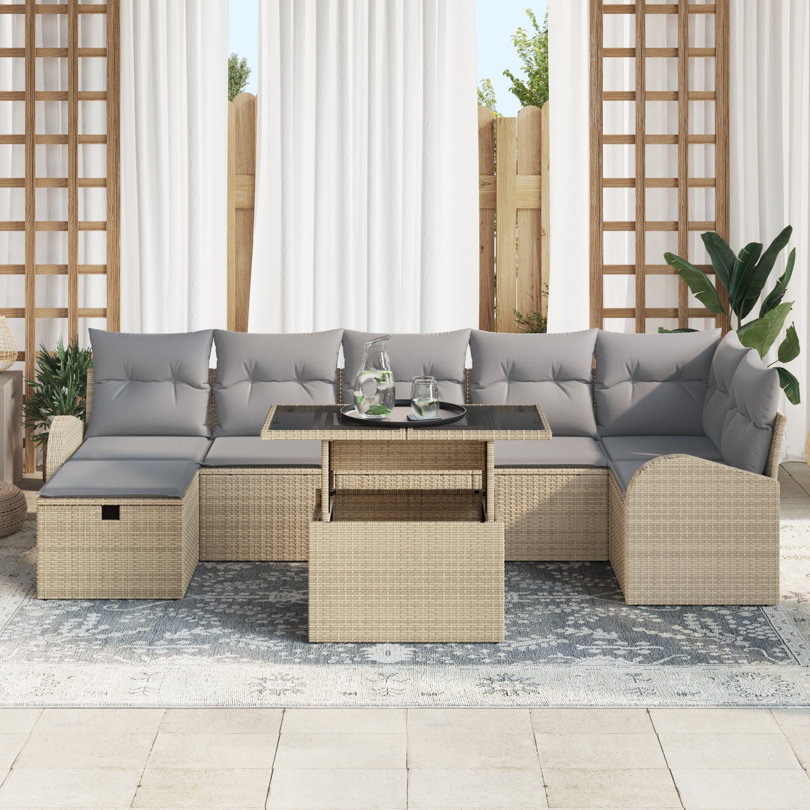 3359767 3 Set de canapele pentru grădină cu pernă 8 pcs Bej Rattan poli Set de canapele pentru grădină cu pernă 8 pcs Bej Rattan poli - imagine 3