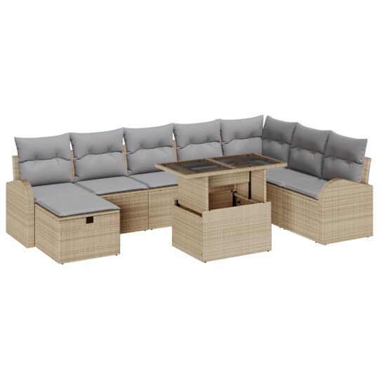 3359777 2 Set de canapele pentru grădină cu pernă 9 pcs Bej Rattan poli 3359777 2