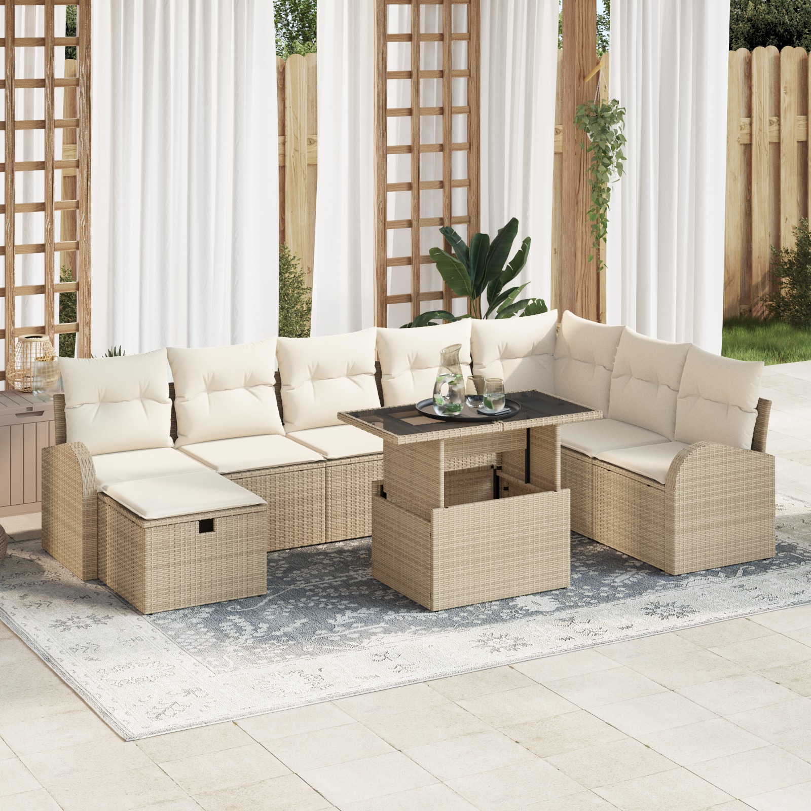3359778 1 Set de canapele pentru grădină cu pernă 9 pcs Bej Rattan poli Set de canapele pentru grădină cu pernă 9 pcs Bej Rattan poli