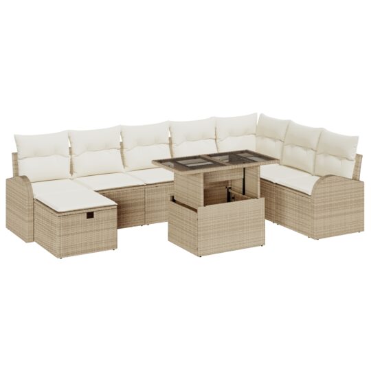 Alternative view of Set de canapele pentru grădină cu pernă 9 pcs Bej Rattan poli