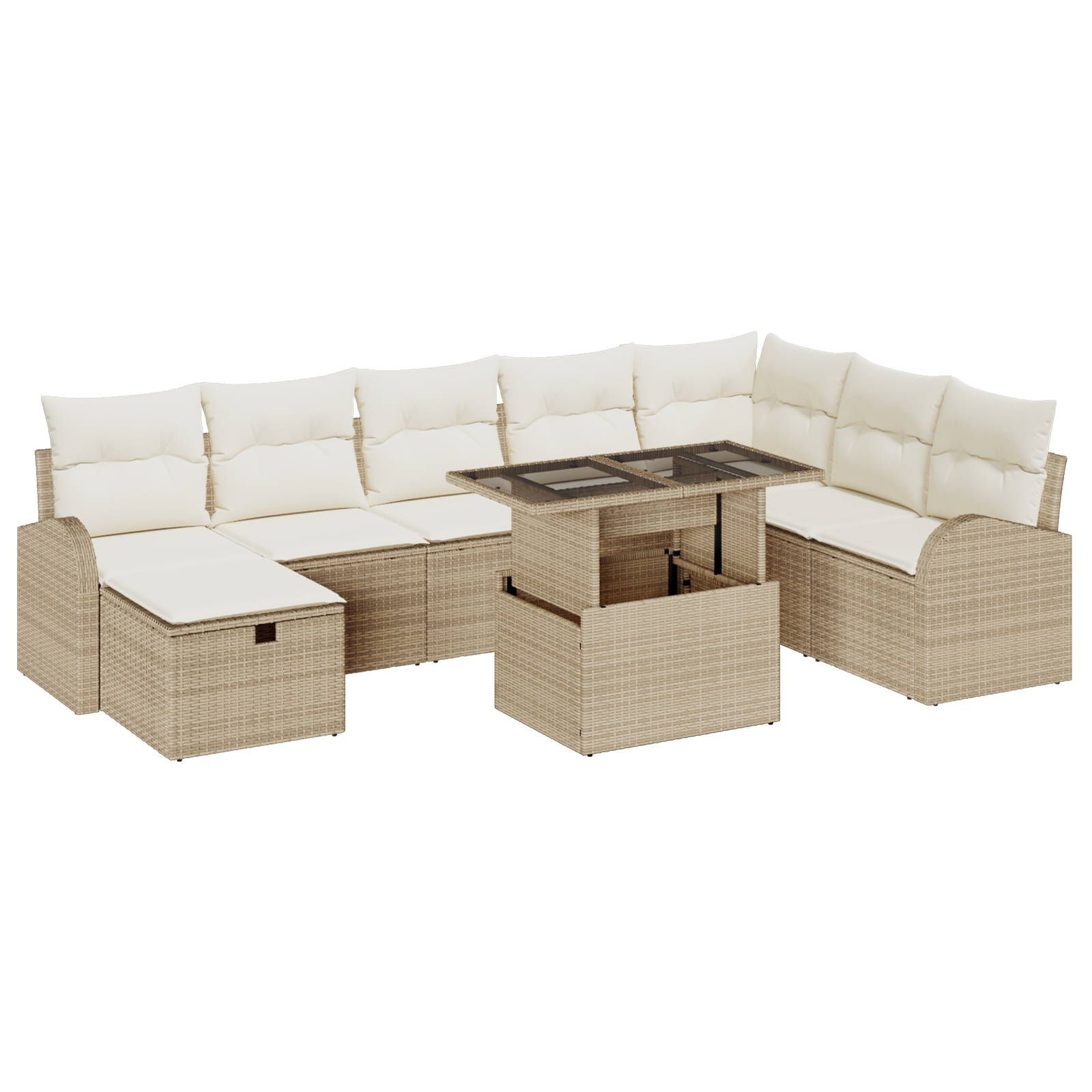 3359778 2 Set de canapele pentru grădină cu pernă 9 pcs Bej Rattan poli Set de canapele pentru grădină cu pernă 9 pcs Bej Rattan poli - imagine 2
