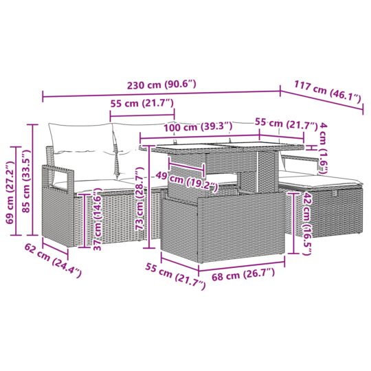 3359785 12 Set de canapele pentru grădină cu pernă 6 pcs Maro Rattan poli 3359785 12