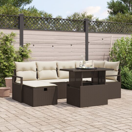 Set de canapele pentru grădină cu pernă 7 pcs Maro Rattan poli