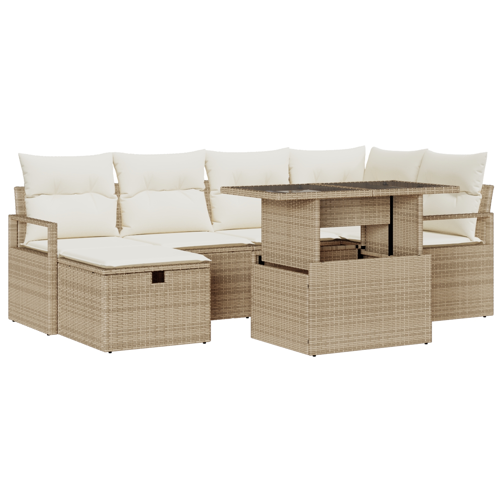 3359798 2 Set de canapele pentru grădină cu pernă 7 pcs Bej Rattan poli Set de canapele pentru grădină cu pernă 7 pcs Bej Rattan poli - imagine 2