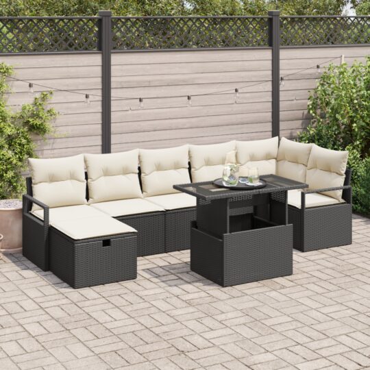 Set de canapele pentru grădină cu pernă 8 pcs Negru Rattan poli