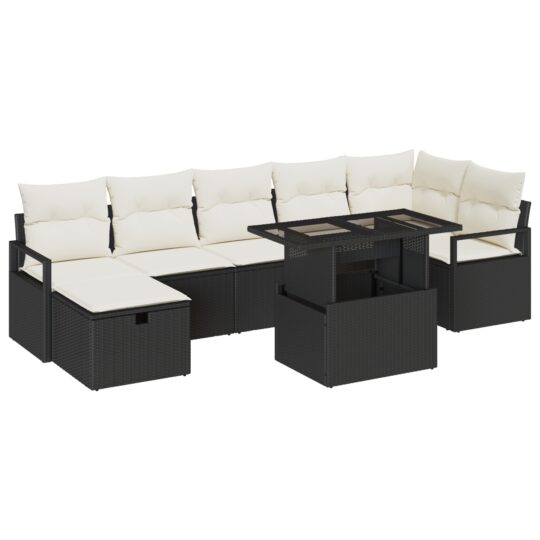 Alternative view of Set de canapele pentru grădină cu pernă 8 pcs Negru Rattan poli