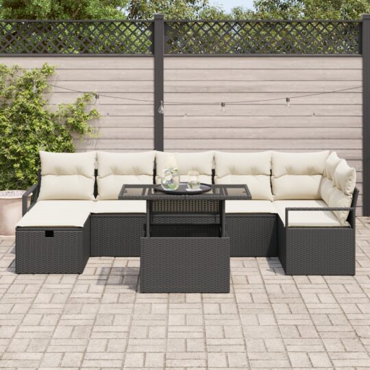 3359804 3 Set de canapele pentru grădină cu pernă 8 pcs Negru Rattan poli 3359804 3
