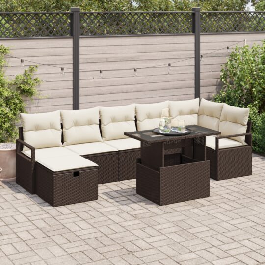 Set de canapele pentru grădină cu pernă 8 pcs Maro Rattan poli
