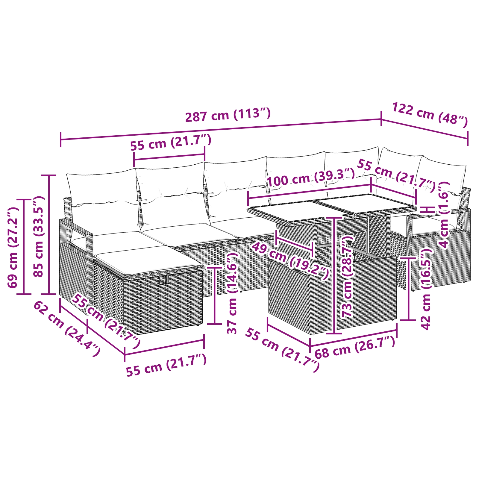 3359806 13 Set de canapele pentru grădină cu pernă 8 pcs Gri Rattan poli Set de canapele pentru grădină cu pernă 8 pcs Gri Rattan poli - imagine 13