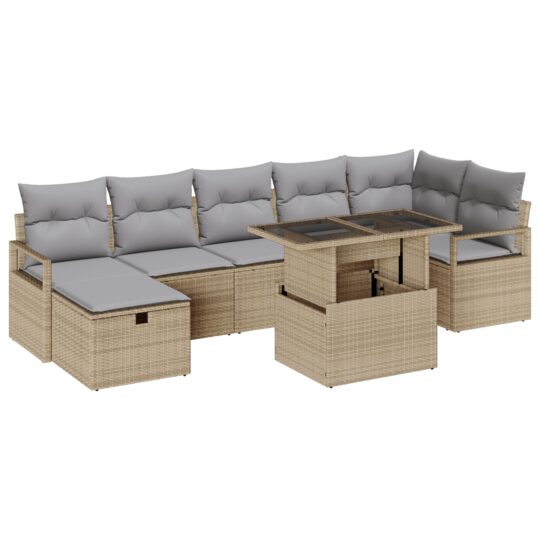 Alternative view of Set de canapele pentru grădină cu pernă 8 pcs Bej Rattan poli