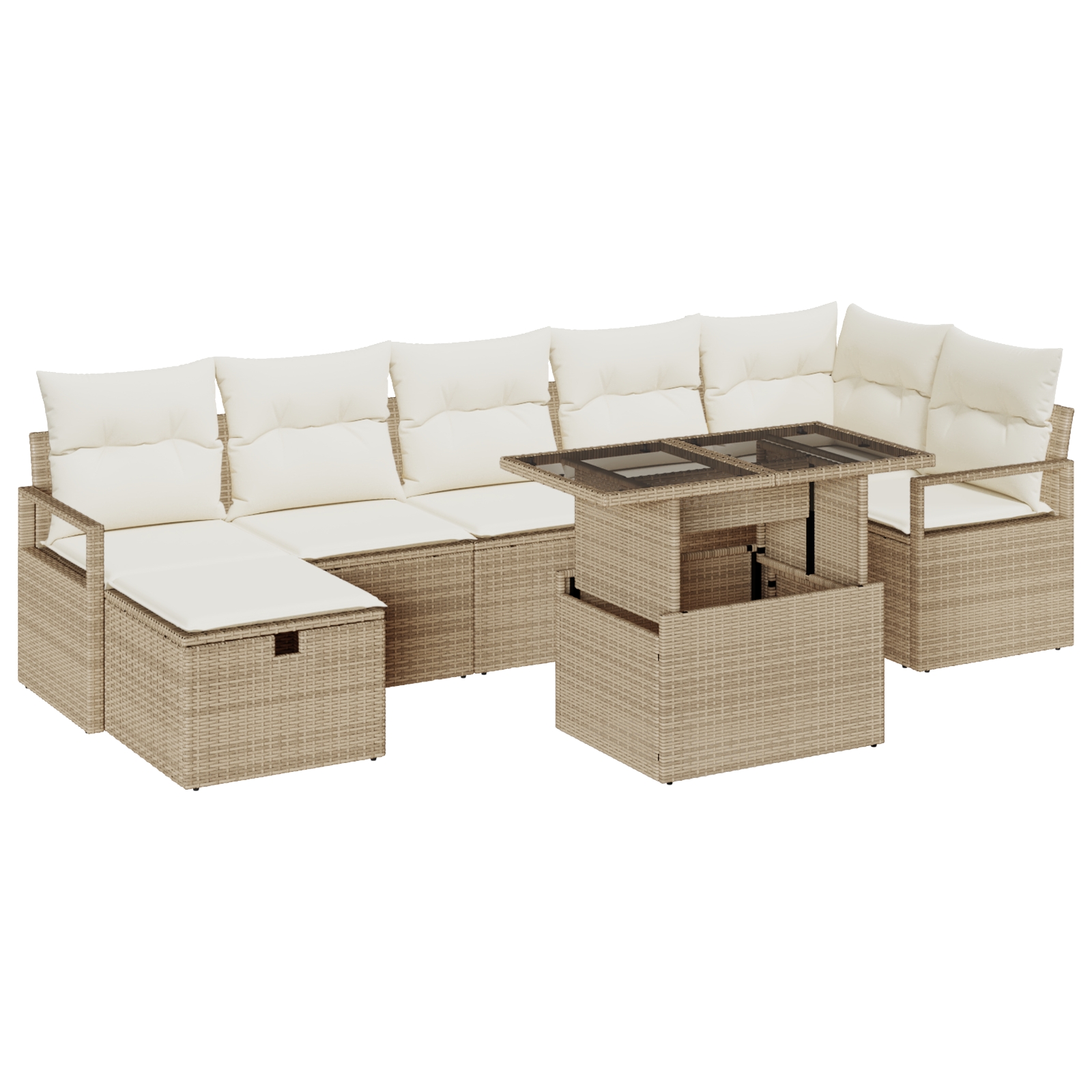 3359808 2 Set de canapele pentru grădină cu pernă 8 pcs Bej Rattan poli Set de canapele pentru grădină cu pernă 8 pcs Bej Rattan poli - imagine 2