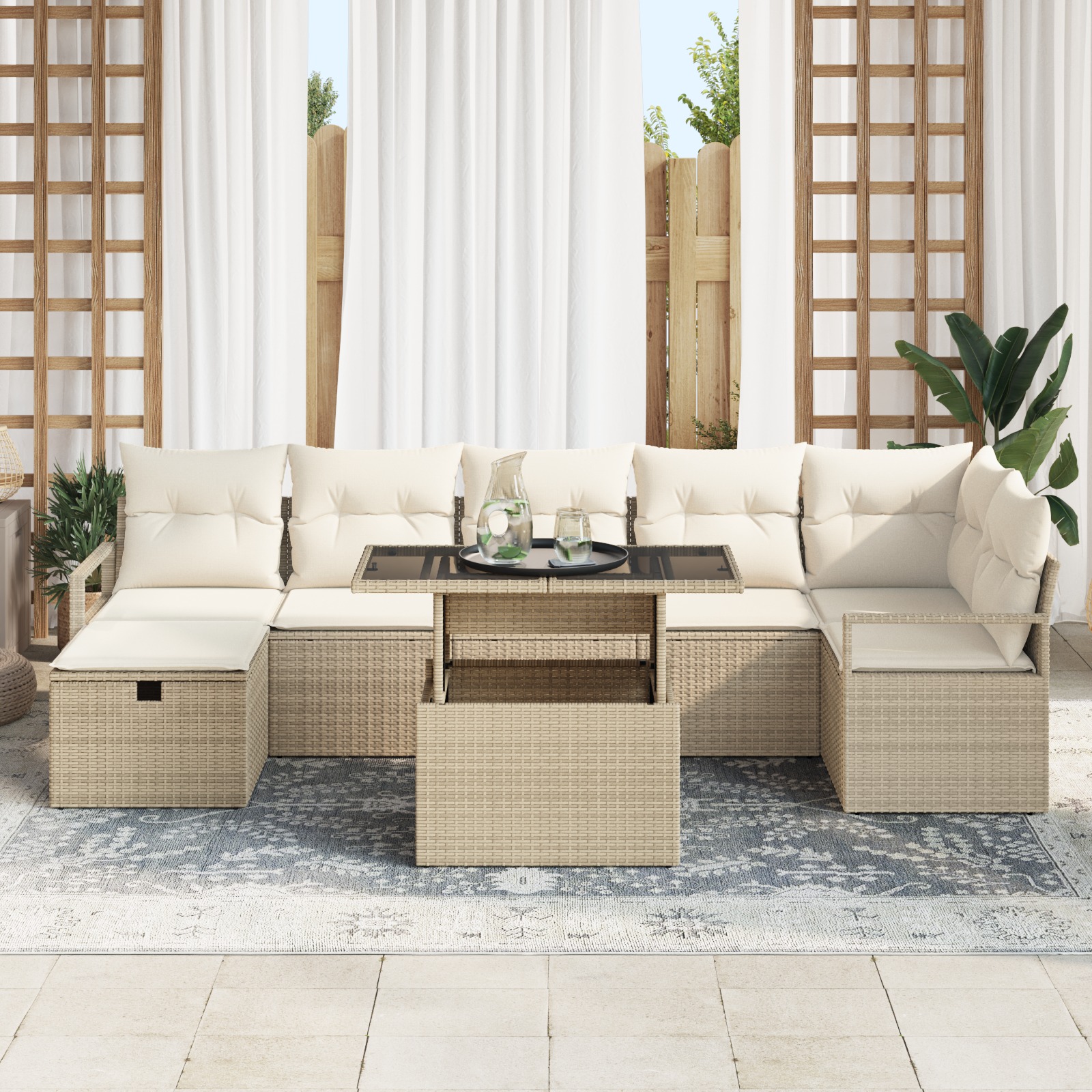 3359808 3 Set de canapele pentru grădină cu pernă 8 pcs Bej Rattan poli Set de canapele pentru grădină cu pernă 8 pcs Bej Rattan poli - imagine 3