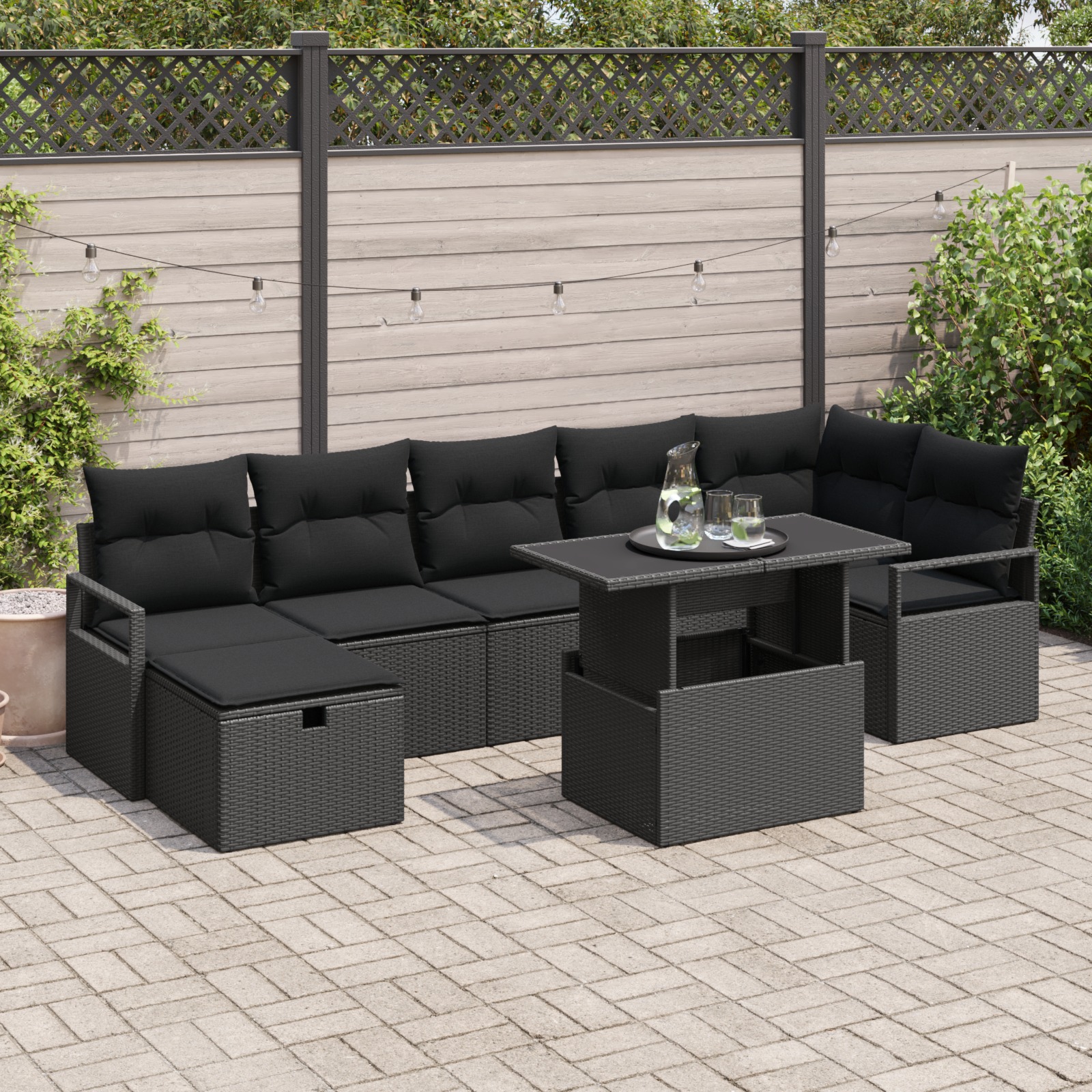 3359810 1 Set de canapele pentru grădină cu pernă 8 pcs Negru Rattan poli Set de canapele pentru grădină cu pernă 8 pcs Negru Rattan poli