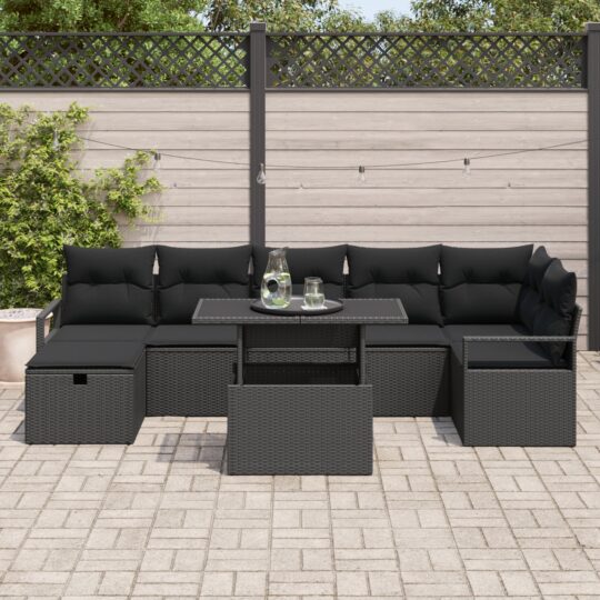 3359810 3 Set de canapele pentru grădină cu pernă 8 pcs Negru Rattan poli 3359810 3