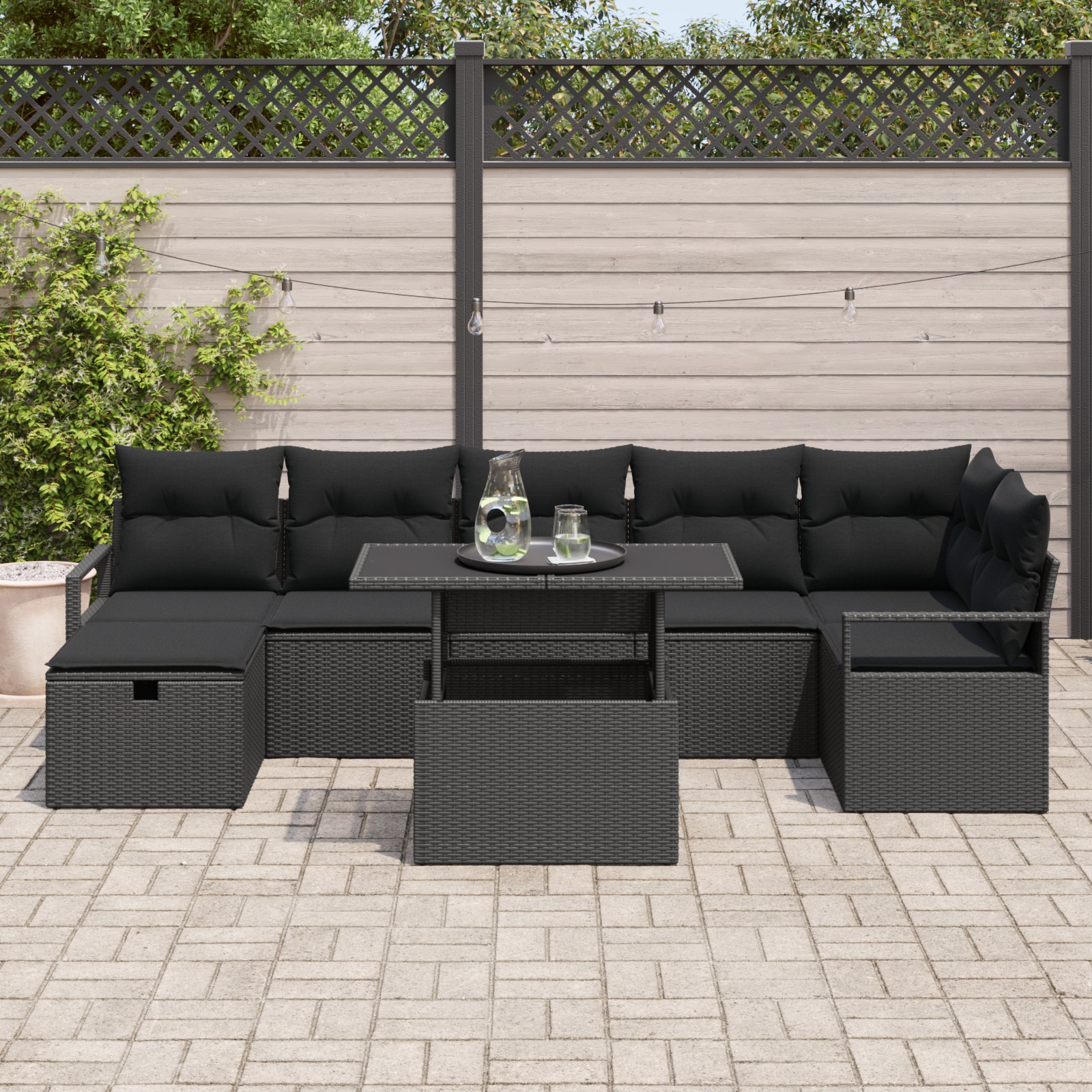 3359810 3 Set de canapele pentru grădină cu pernă 8 pcs Negru Rattan poli Set de canapele pentru grădină cu pernă 8 pcs Negru Rattan poli - imagine 3