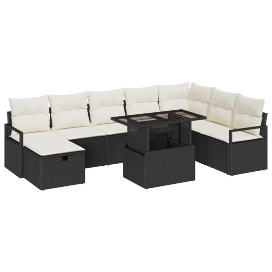 Alternative view of Set de canapele pentru grădină cu pernă 9 pcs Negru Rattan poli