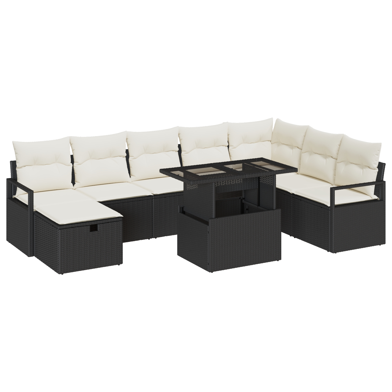 3359814 2 Set de canapele pentru grădină cu pernă 9 pcs Negru Rattan poli Set de canapele pentru grădină cu pernă 9 pcs Negru Rattan poli - imagine 2