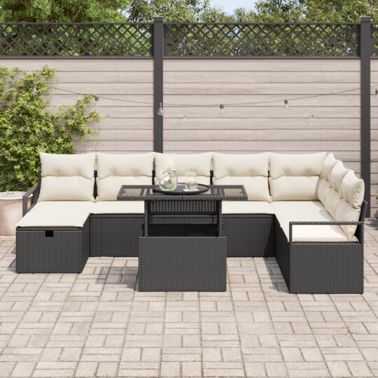 3359814 3 Set de canapele pentru grădină cu pernă 9 pcs Negru Rattan poli 3359814 3