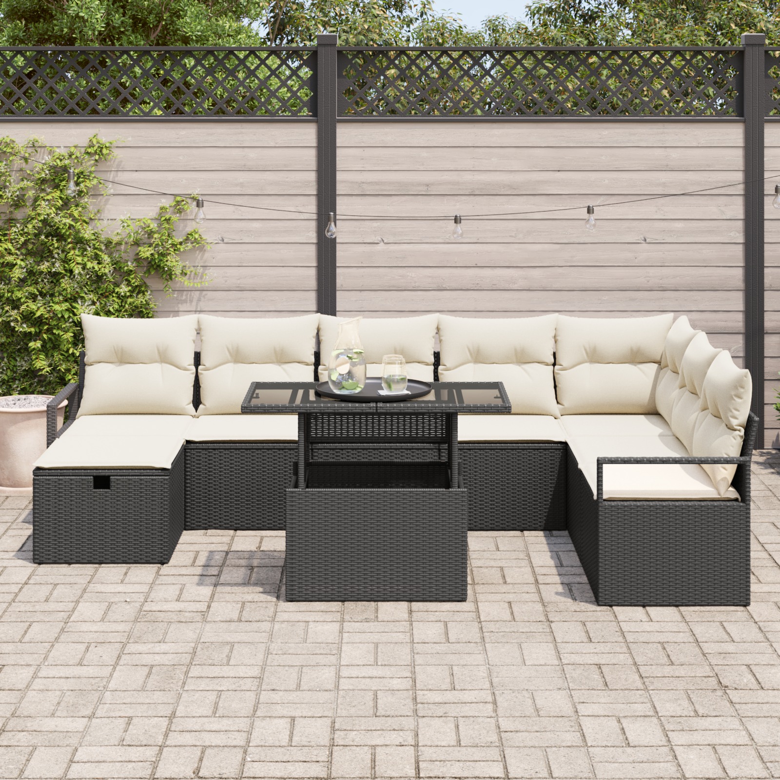 3359814 3 Set de canapele pentru grădină cu pernă 9 pcs Negru Rattan poli Set de canapele pentru grădină cu pernă 9 pcs Negru Rattan poli - imagine 3