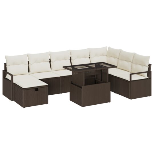 Alternative view of Set de canapele pentru grădină cu pernă 9 pcs Maro Rattan poli