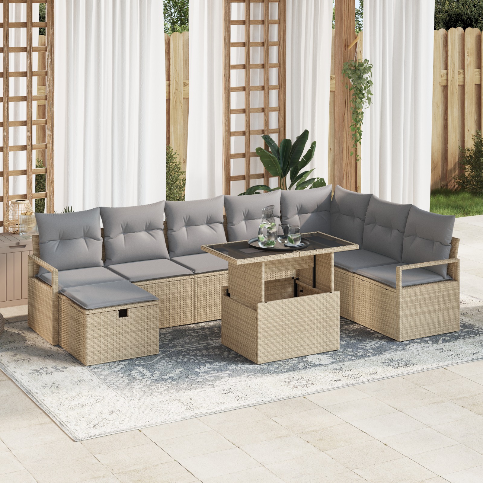 3359817 1 Set de canapele pentru grădină cu pernă 9 pcs Bej Rattan poli Set de canapele pentru grădină cu pernă 9 pcs Bej Rattan poli
