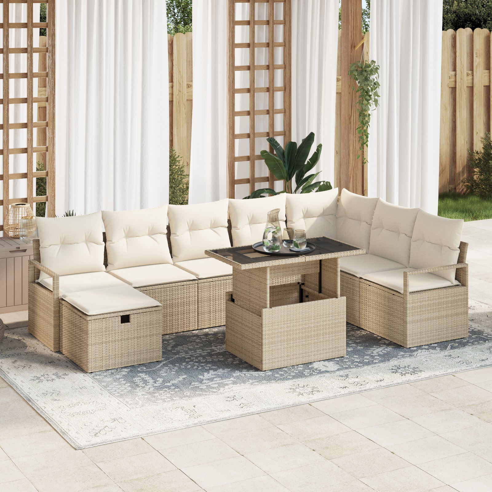 3359818 1 Set de canapele pentru grădină cu pernă 9 pcs Bej Rattan poli Set de canapele pentru grădină cu pernă 9 pcs Bej Rattan poli
