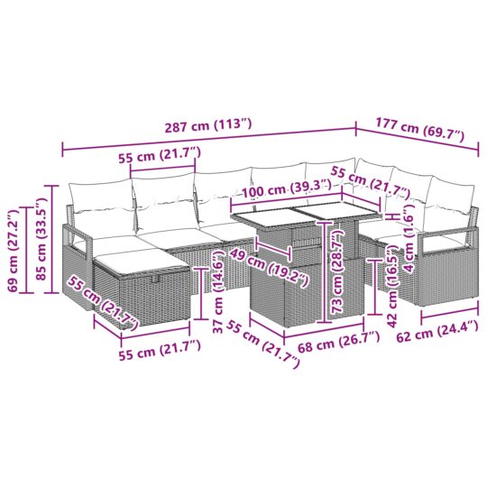3359819 13 Set de canapele pentru grădină 9 pcs Gri deschis Rattan poli 3359819 13