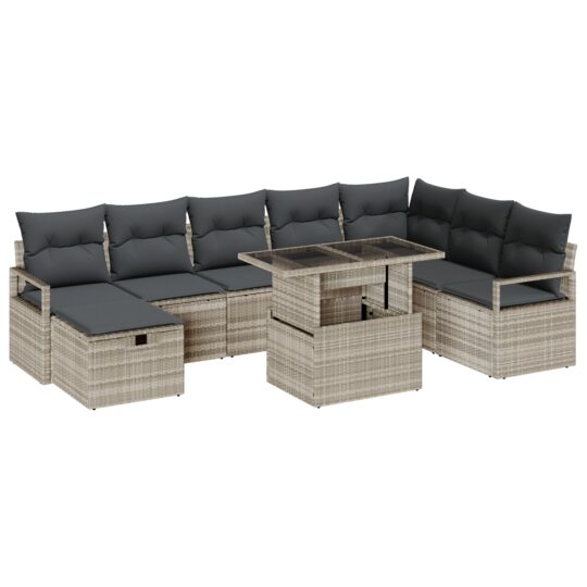 3359819 2 Set de canapele pentru grădină 9 pcs Gri deschis Rattan poli 3359819 2