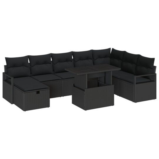 3359820 2 Set de canapele pentru grădină cu pernă 9 pcs Negru Rattan poli 3359820 2