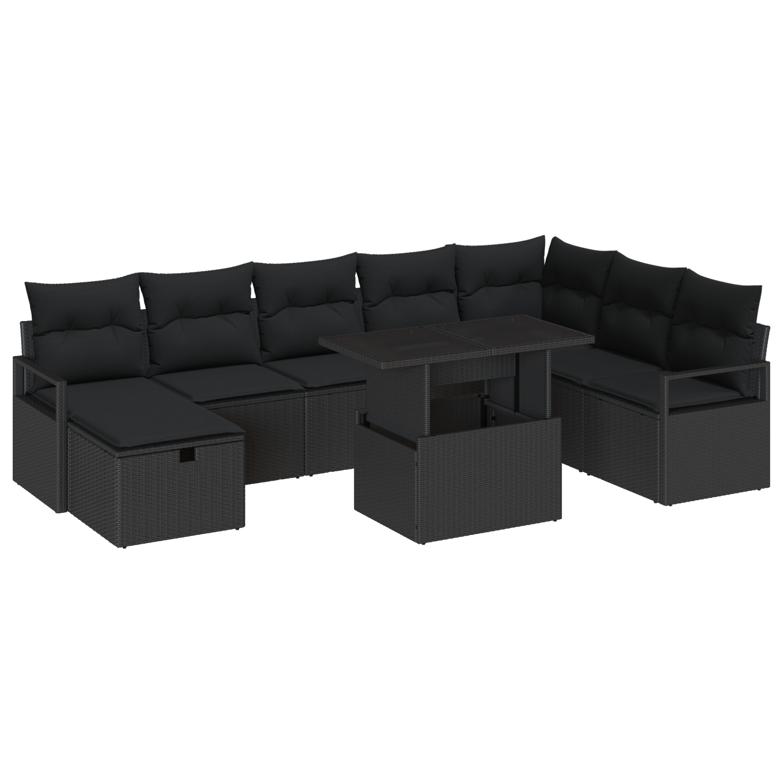 3359820 2 Set de canapele pentru grădină cu pernă 9 pcs Negru Rattan poli Set de canapele pentru grădină cu pernă 9 pcs Negru Rattan poli - imagine 2