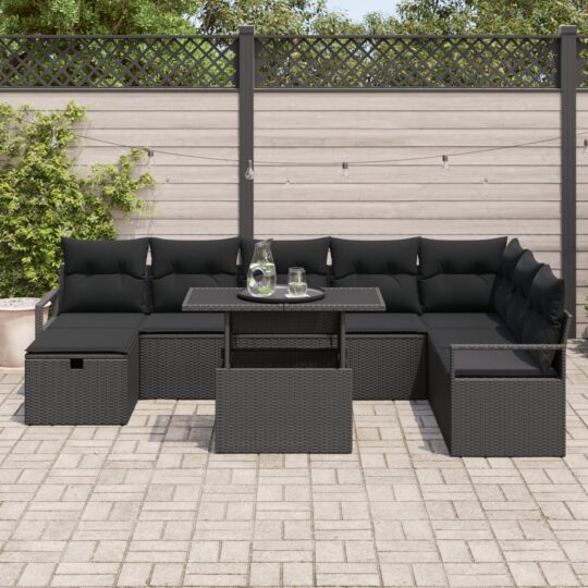 3359820 3 Set de canapele pentru grădină cu pernă 9 pcs Negru Rattan poli 3359820 3
