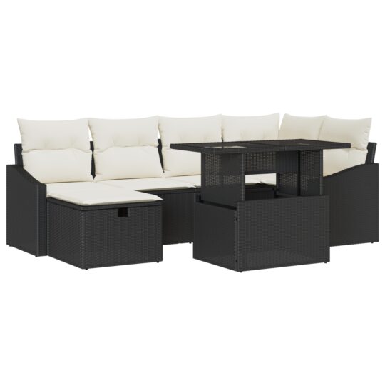Alternative view of Set de canapele pentru grădină cu pernă 7 pcs Negru Rattan poli