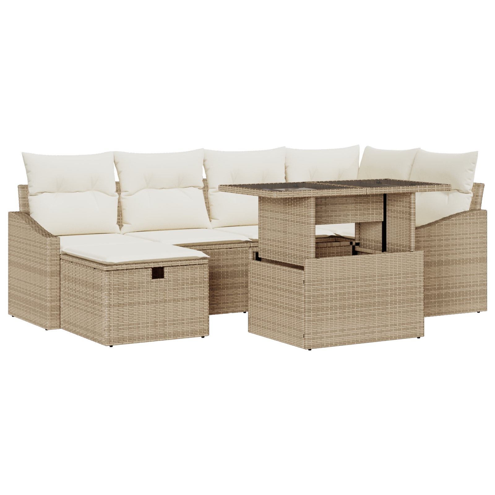 3359838 2 Set de canapele pentru grădină cu pernă 7 pcs Bej Rattan poli Set de canapele pentru grădină cu pernă 7 pcs Bej Rattan poli - imagine 2