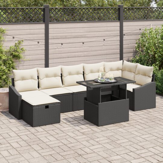 Set de canapele pentru grădină cu pernă 8 pcs Negru Rattan poli