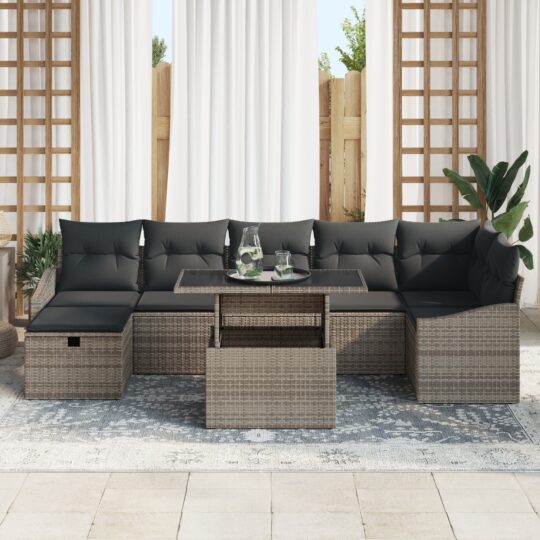 3359846 3 Set de canapele pentru grădină cu pernă 8 pcs Gri Rattan poli 3359846 3