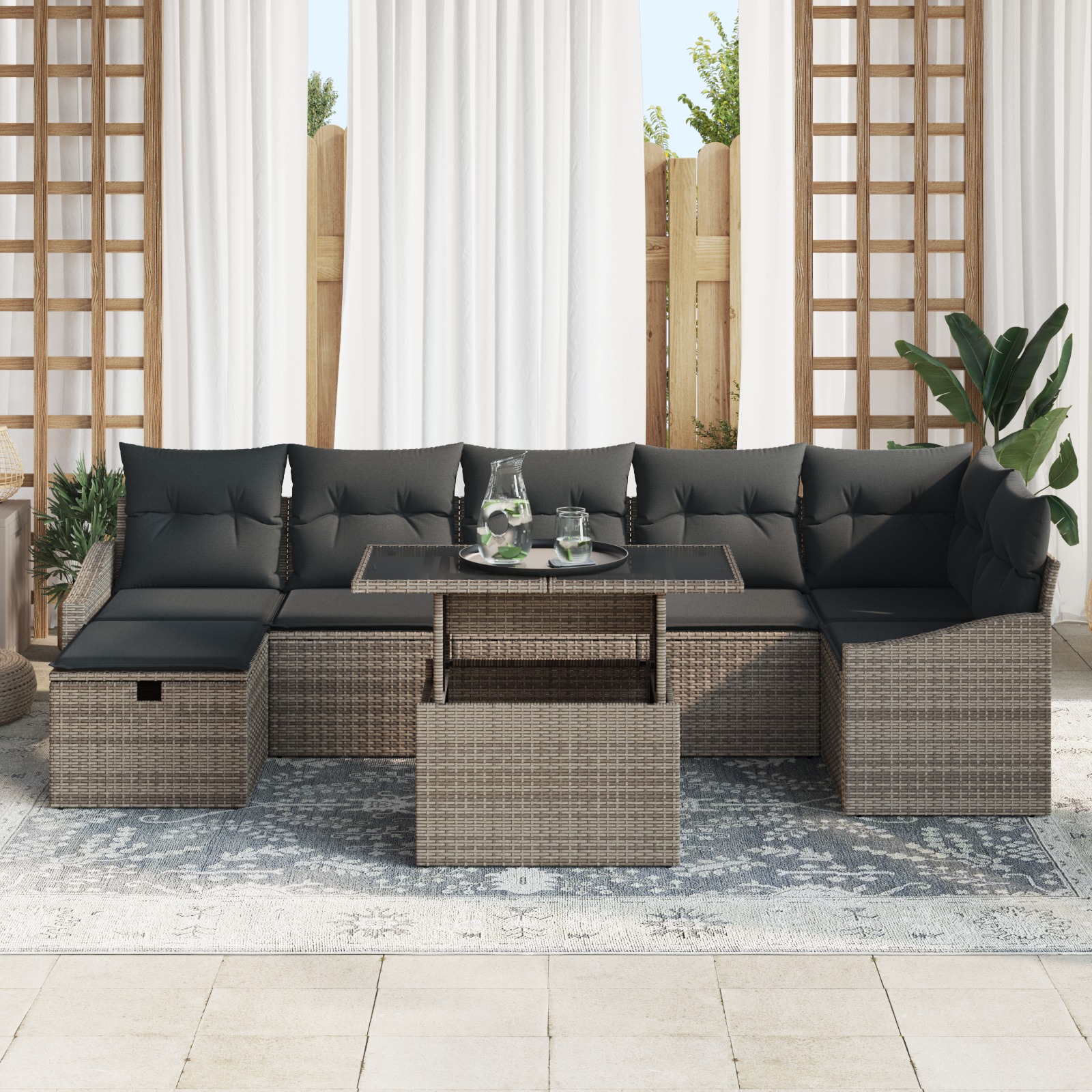 3359846 3 Set de canapele pentru grădină cu pernă 8 pcs Gri Rattan poli Set de canapele pentru grădină cu pernă 8 pcs Gri Rattan poli - imagine 3