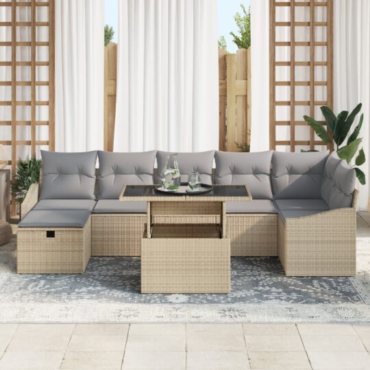 3359847 3 Set de canapele pentru grădină cu pernă 8 pcs Bej Rattan poli 3359847 3