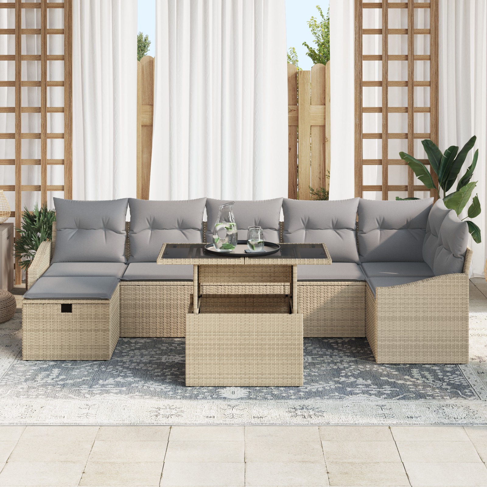 3359847 3 Set de canapele pentru grădină cu pernă 8 pcs Bej Rattan poli Set de canapele pentru grădină cu pernă 8 pcs Bej Rattan poli - imagine 3