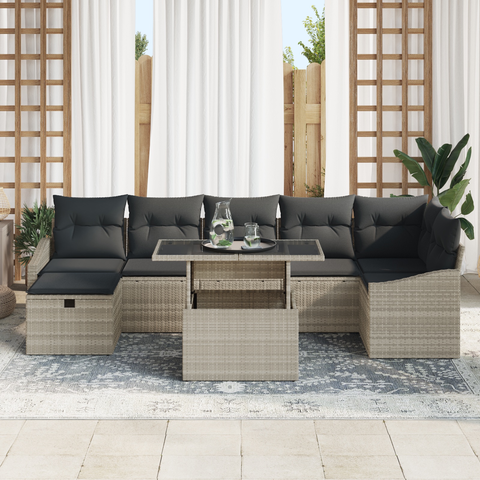 3359849 3 Set de canapele pentru grădină 8 pcs Gri deschis Rattan poli Set de canapele pentru grădină 8 pcs Gri deschis Rattan poli - imagine 3