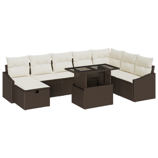 Alternative view of Set de canapele pentru grădină cu pernă 9 pcs Maro Rattan poli